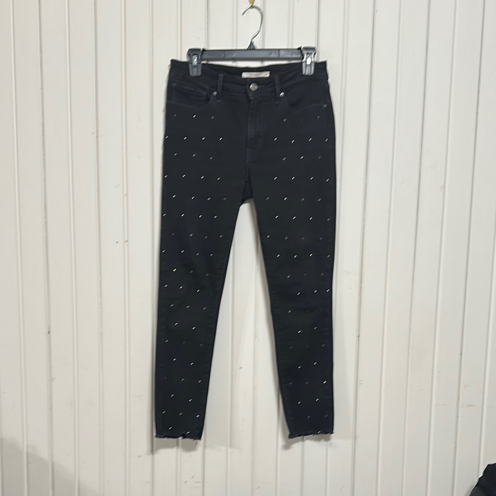 Women's Black 711 Skinny Levi Jeans with studs and rhinestones Sz 30